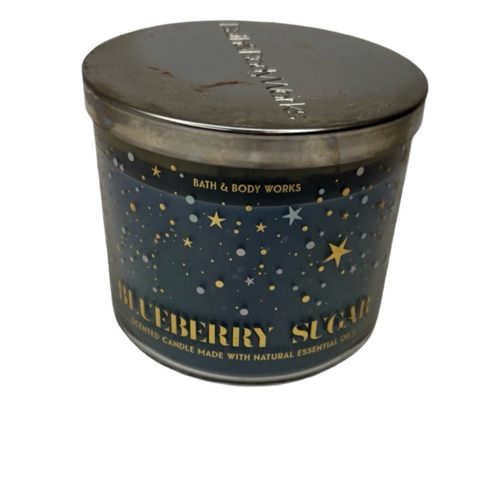 Bath & Body Works Blueberry Sugar 3-Wick Candle 14.5oz Rare Lid Flaw